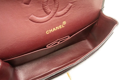 CHANEL Classic Double Flap 10" Chain Shoulder Bag Black Lambskin k49
