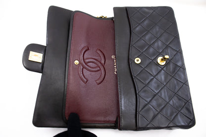 CHANEL Classic Double Flap Medium Chain Shoulder Bag Black Lamb k86
