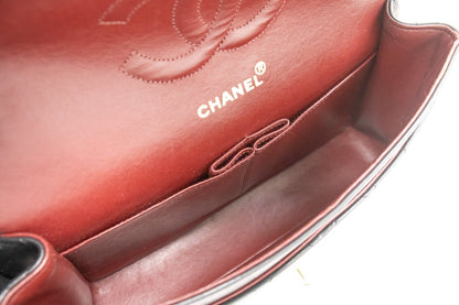CHANEL Classic Double Flap 10" Chain Shoulder Bag Black Lambskin k76
