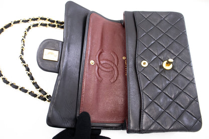 CHANEL Classic Double Flap 9" Chain Shoulder Bag Black Lambskin k65