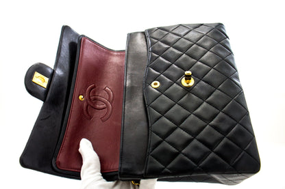CHANEL 2.55 Double Flap Square Chain Shoulder Bag Black Lambskin h72