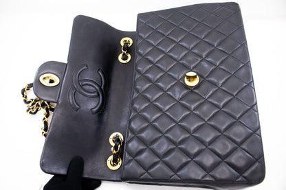 CHANEL Classic Large 13" Flap Chain Shoulder Bag Black Lambskin j74