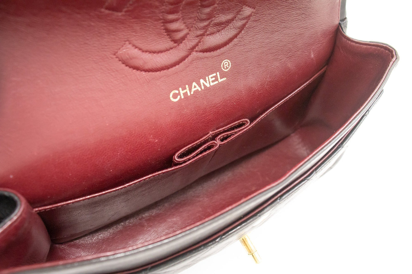 CHANEL Classic Double Flap 10" Chain Shoulder Bag Black Lambskin k77