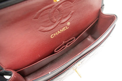 CHANEL Classic Double Flap 9" Chain Shoulder Bag Black Lambskin k80