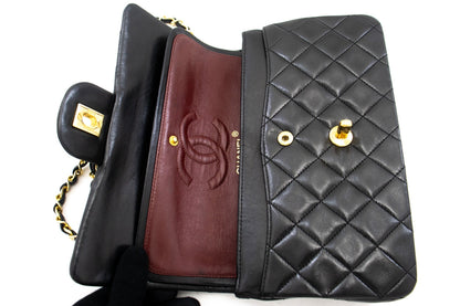 CHANEL Classic Double Flap 9" Chain Shoulder Bag Black Lambskin k80