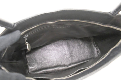 CHANEL Silver Medallion Caviar Shoulder Bag Shopping Tote Black SV k57