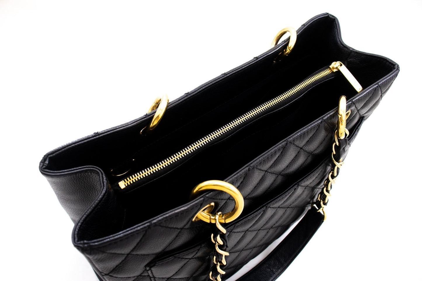 CHANEL Caviar GST 13" Grand Shopping Tote Chain Shoulder Bag Black k54