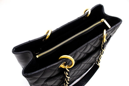 CHANEL Caviar GST 13" Grand Shopping Tote Chain Shoulder Bag Black k54