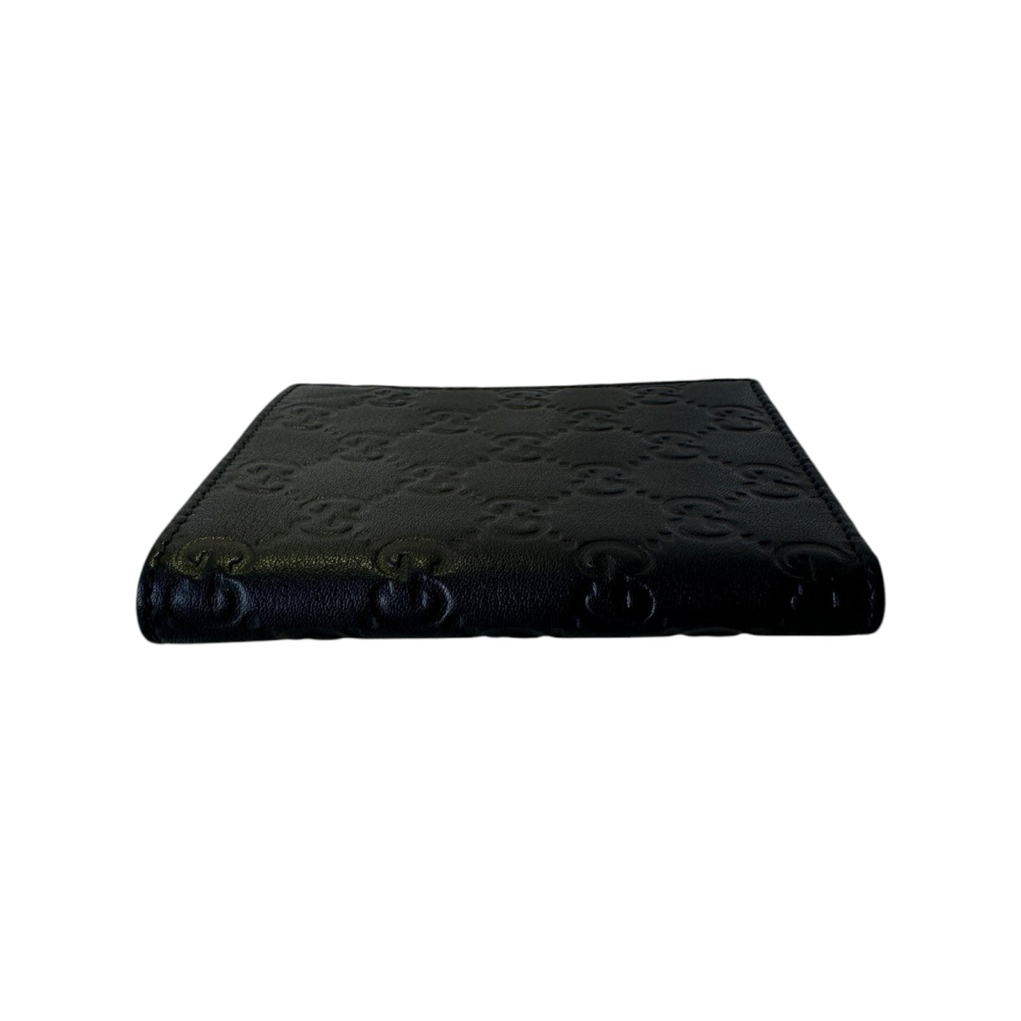 GG Black Leather Guccissimo Embroidered Short Wallet
