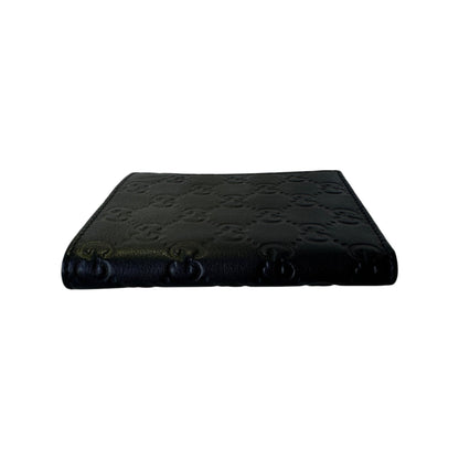 GG Black Leather Guccissimo Embroidered Short Wallet
