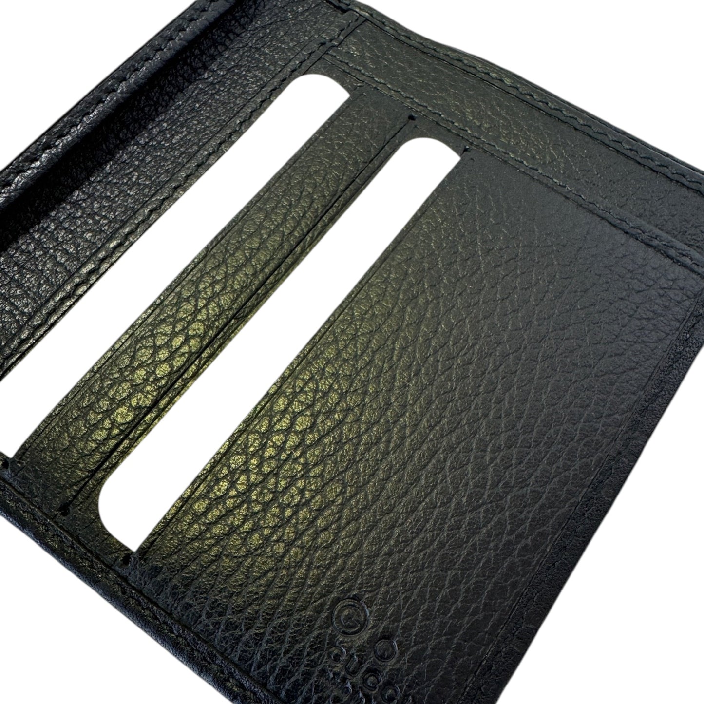 GG Black Leather Guccissimo Embroidered Short Wallet