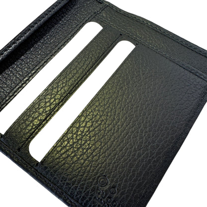 GG Black Leather Guccissimo Embroidered Short Wallet