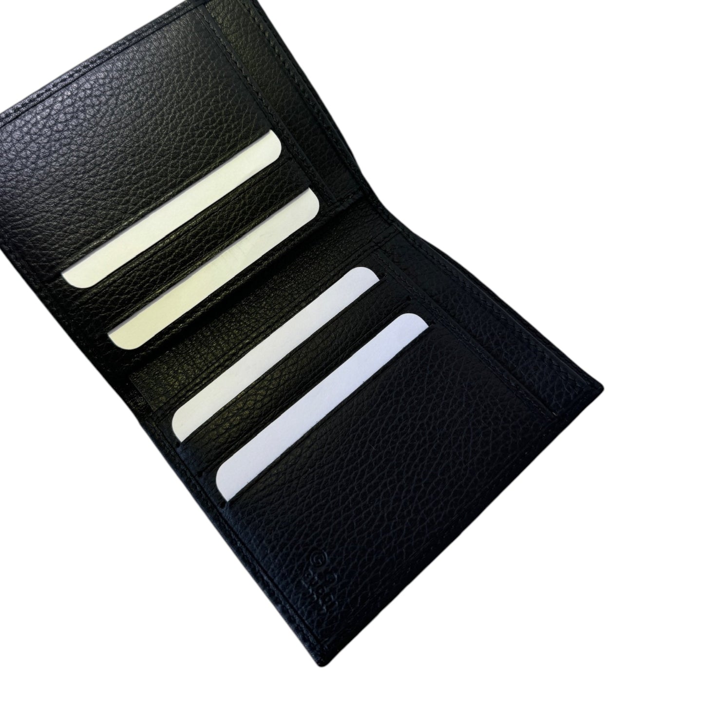 GG Black Leather Guccissimo Embroidered Short Wallet