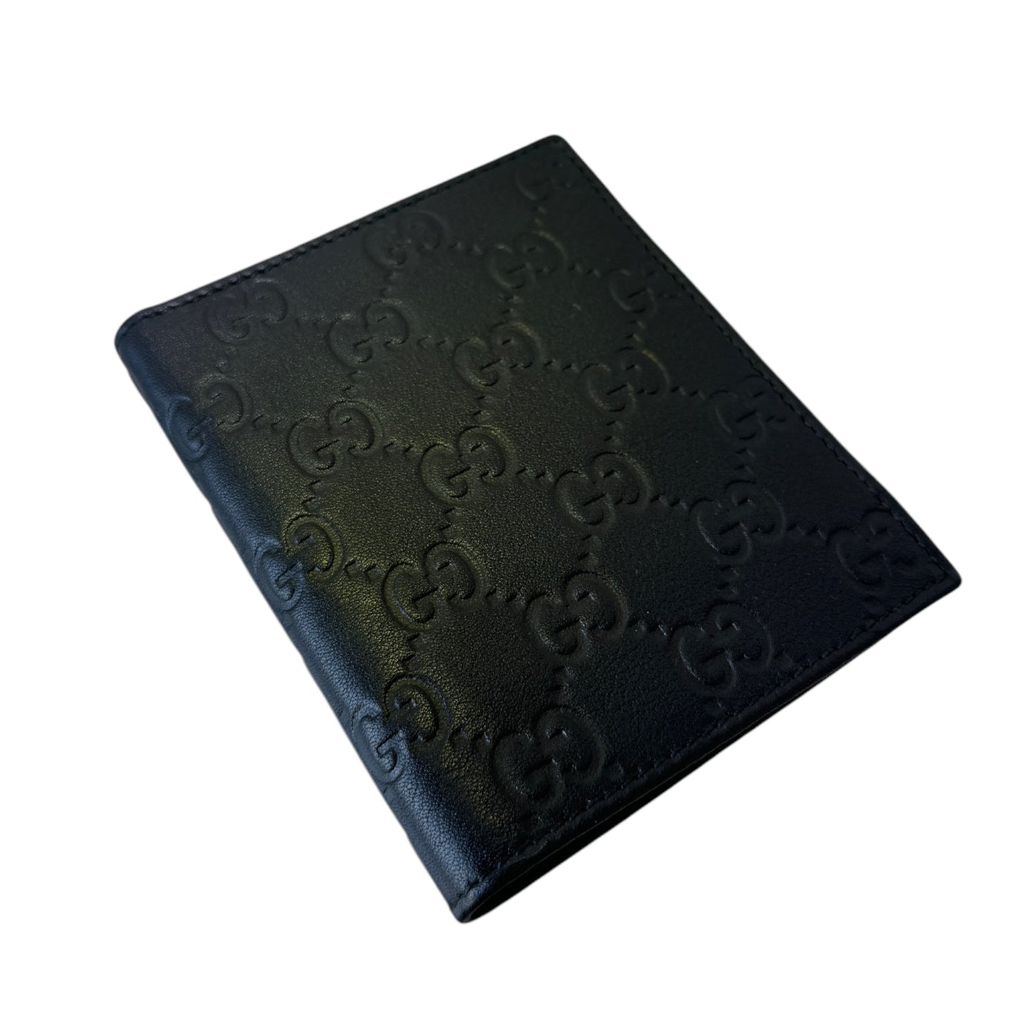 GG Black Leather Guccissimo Embroidered Short Wallet