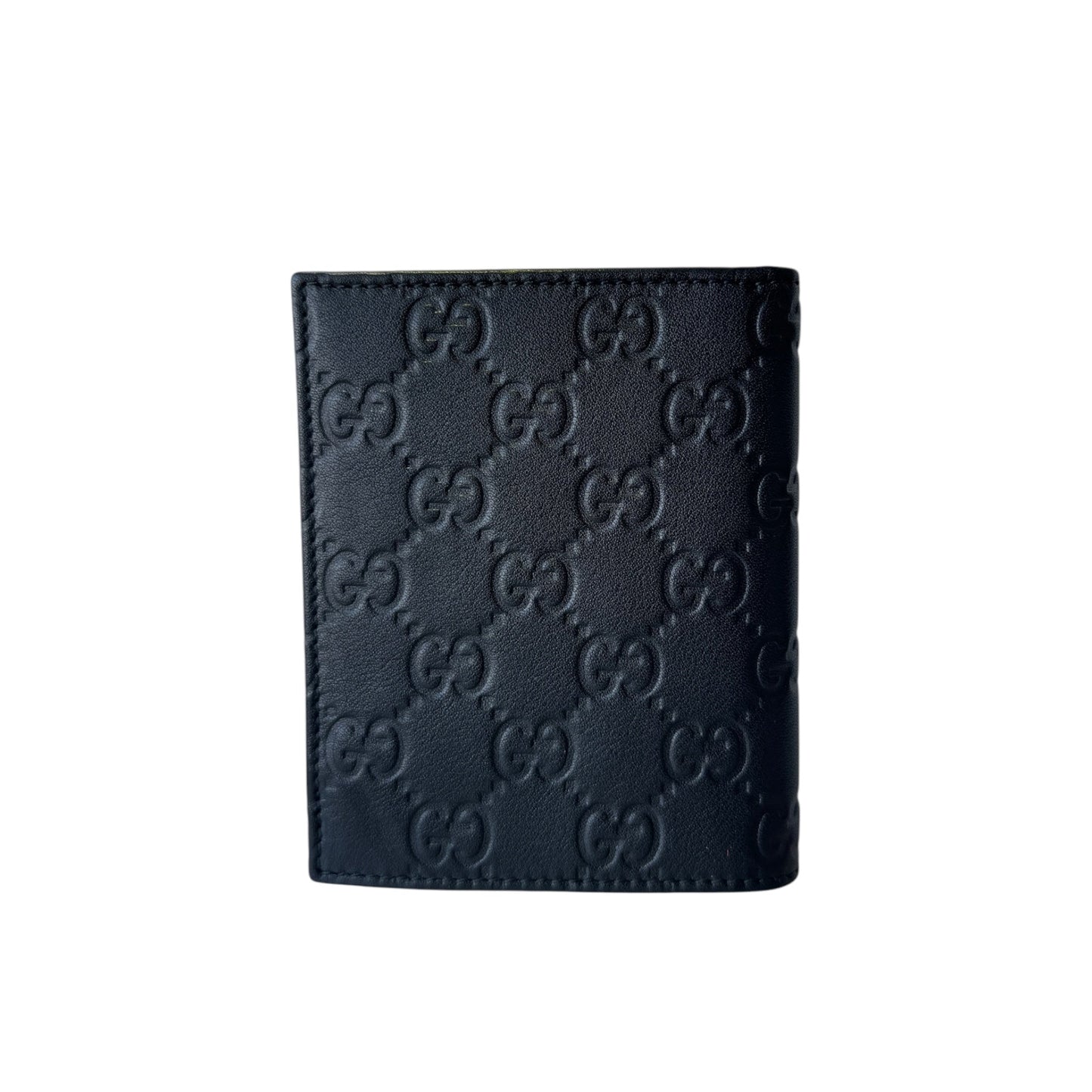 GG Black Leather Guccissimo Embroidered Short Wallet