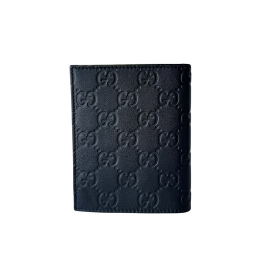 GG Black Leather Guccissimo Embroidered Short Wallet