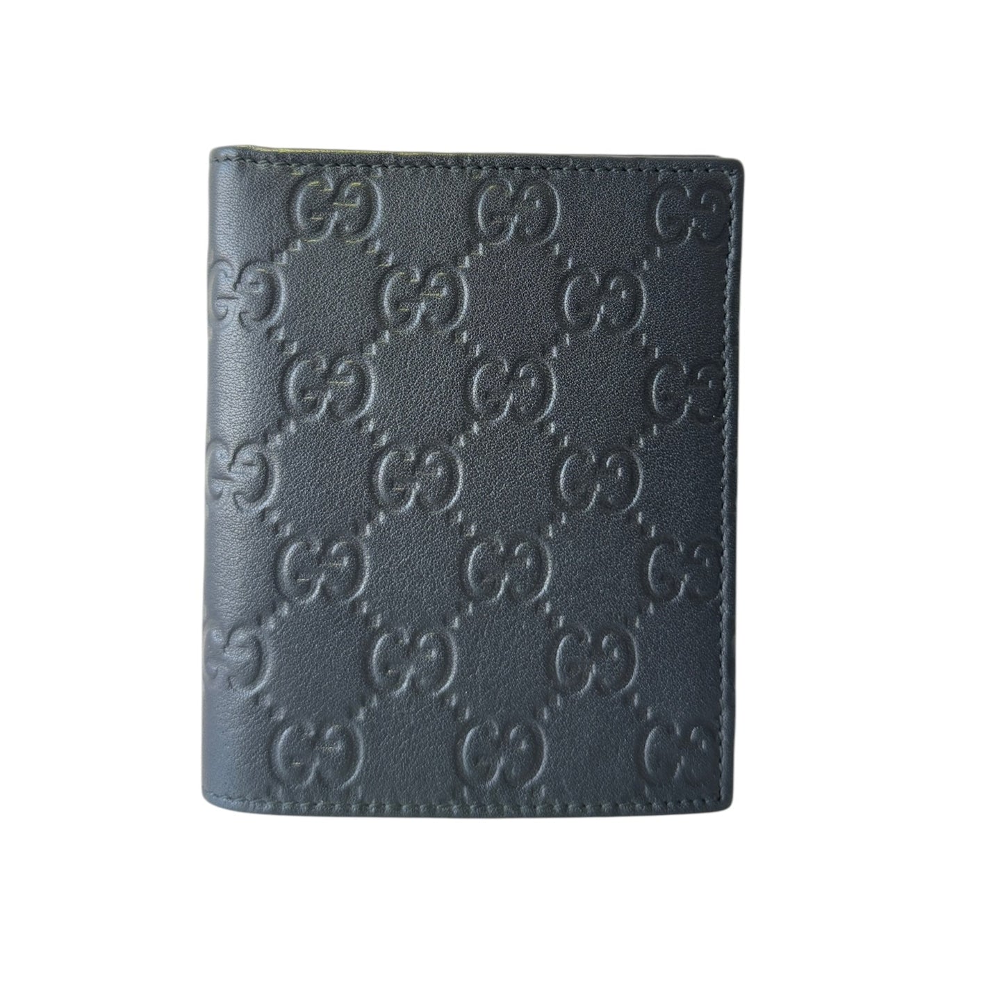 GG Black Leather Guccissimo Embroidered Short Wallet