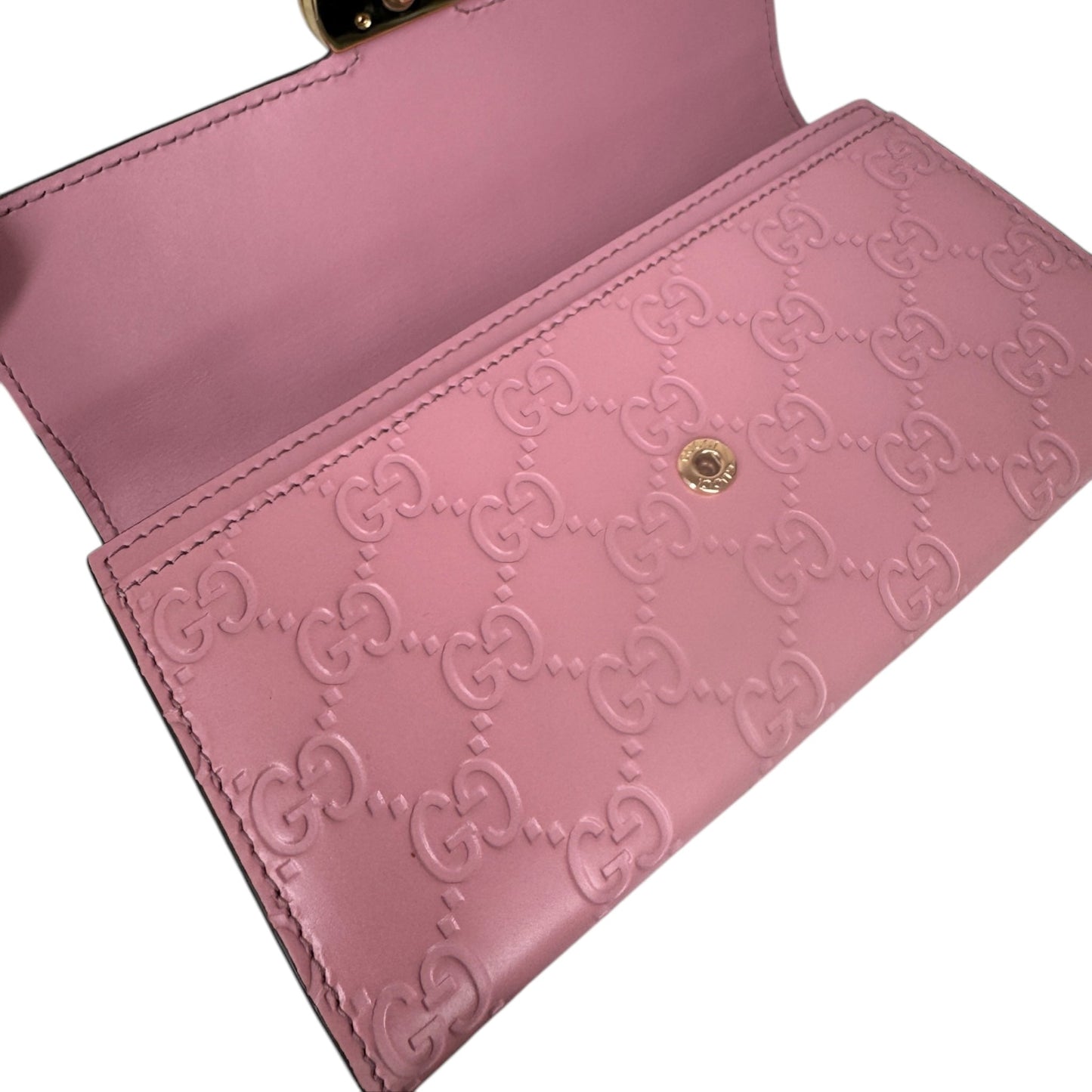 GG Pink Leather Guccissima Signature Icon Continental Wallet