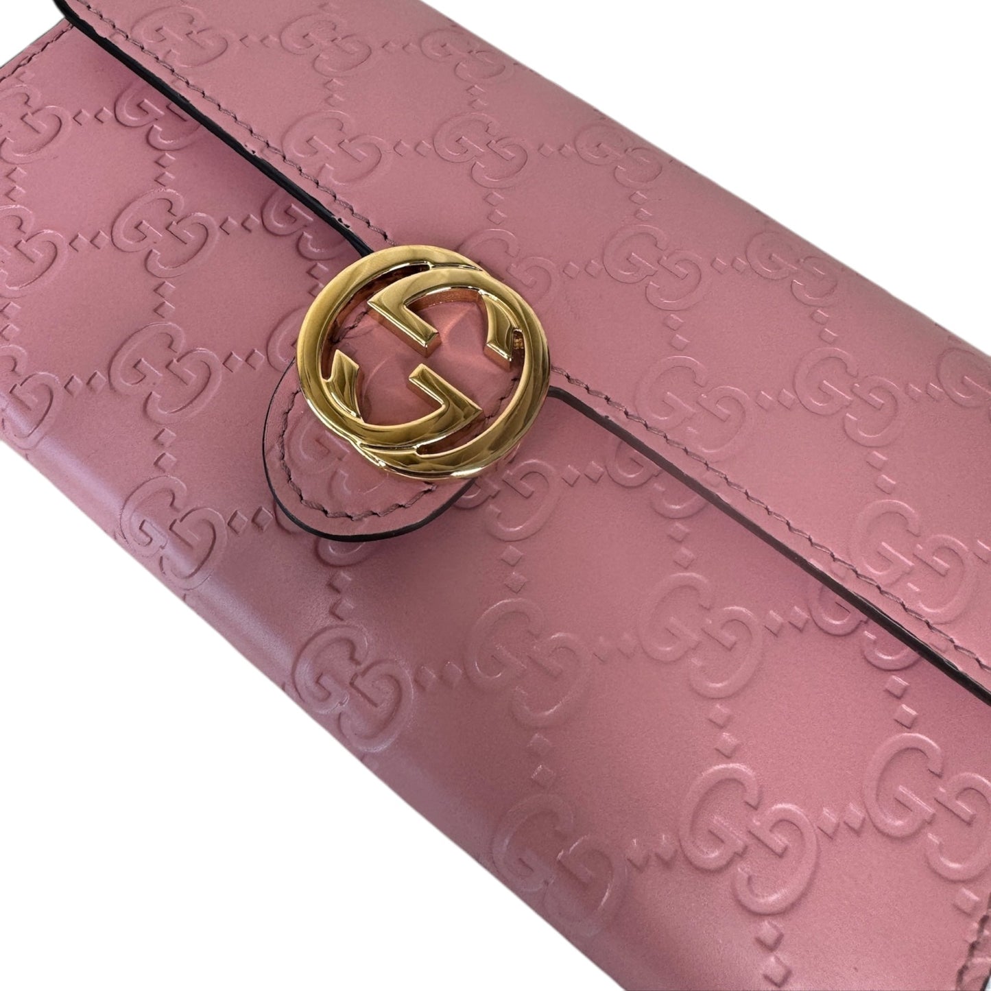 GG Pink Leather Guccissima Signature Icon Continental Wallet