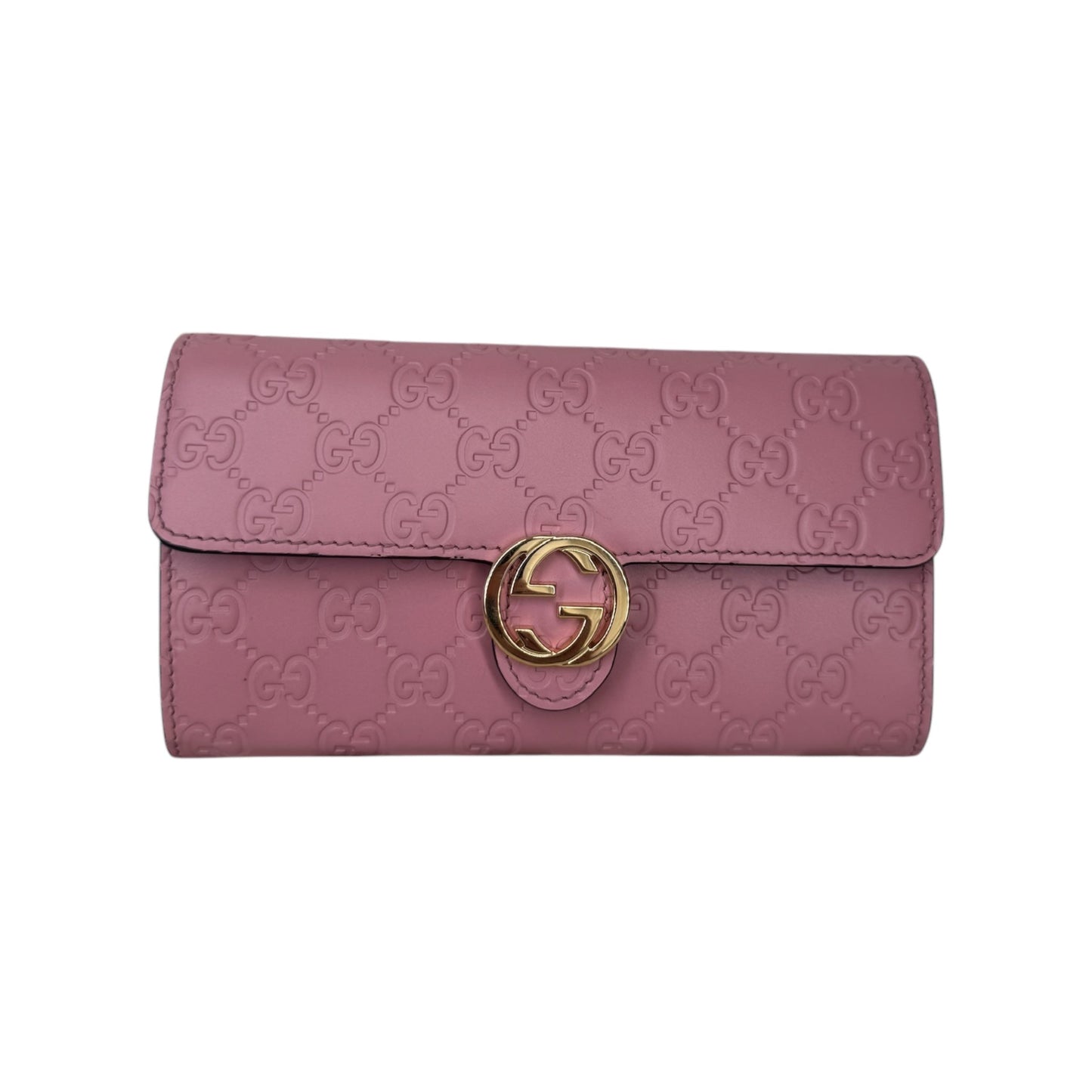 GG Pink Leather Guccissima Signature Icon Continental Wallet