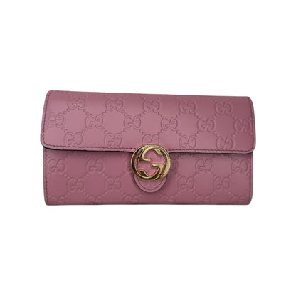 GG Pink Leather Guccissima Signature Icon Continental Wallet