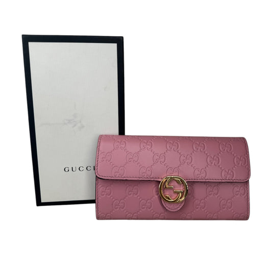 GG Pink Leather Guccissima Signature Icon Continental Wallet