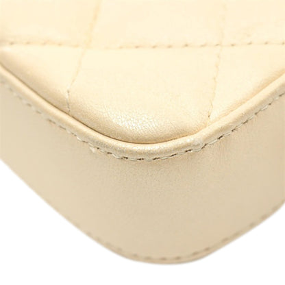 Beige Chanel Quilted Iridescent Lambskin Double Zip Pearl Clutch On Chain Crossbody Bag