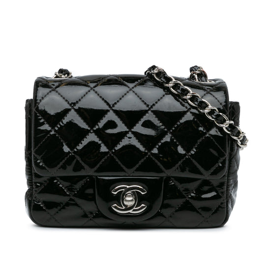 Black Chanel Mini Square Classic Patent Single Flap Crossbody Bag