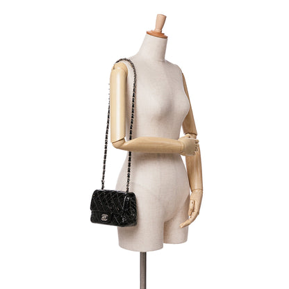 Black Chanel Mini Square Classic Patent Single Flap Crossbody Bag