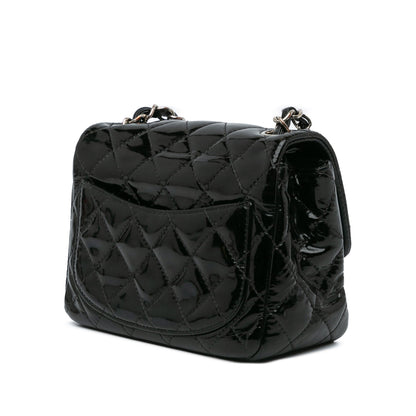 Black Chanel Mini Square Classic Patent Single Flap Crossbody Bag