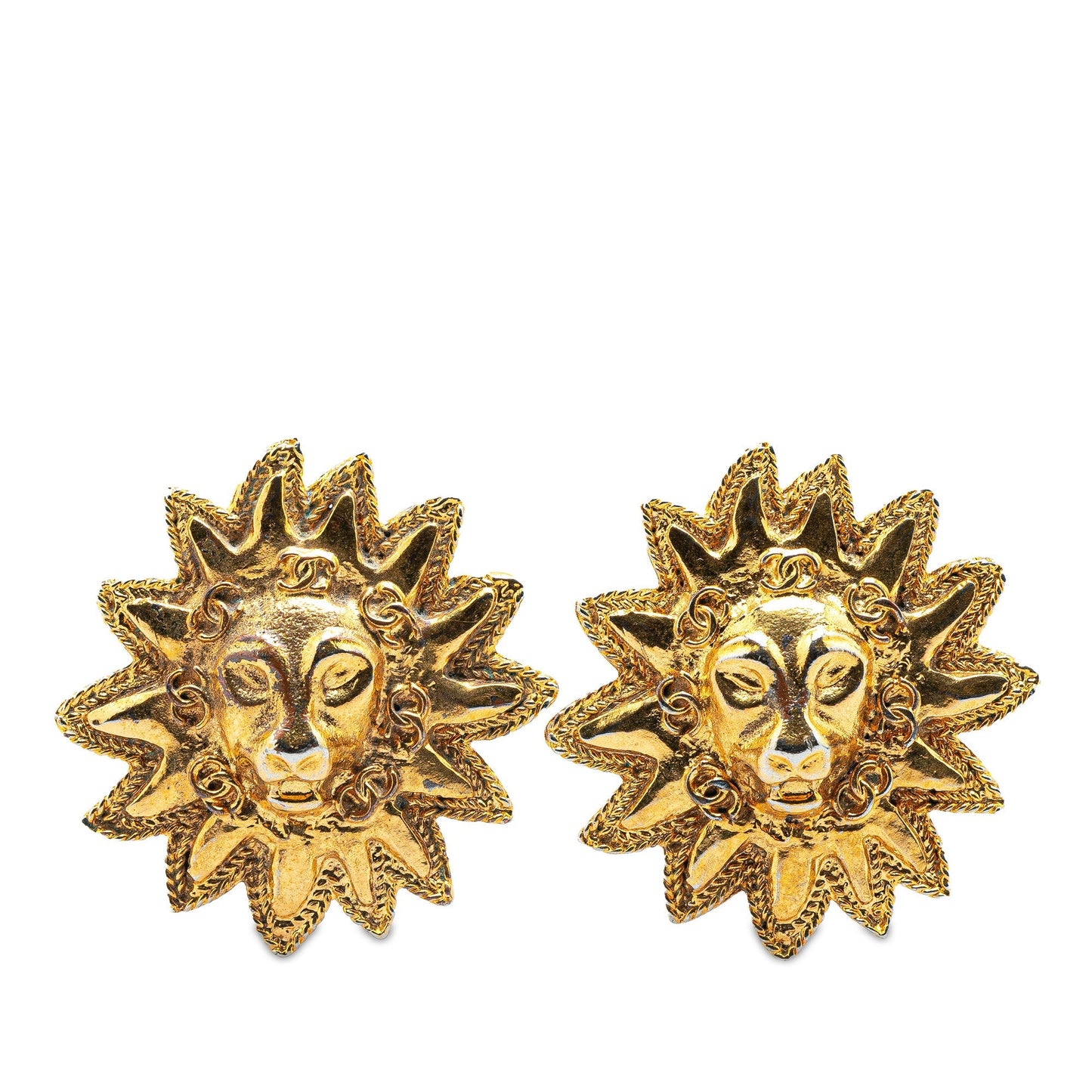 Gold Chanel Gold Plated Lion Motif Clip On Earrings