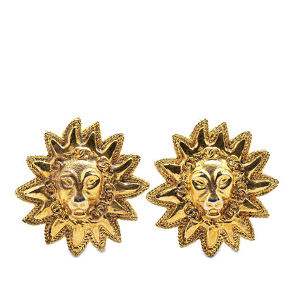 Gold Chanel Gold Plated Lion Motif Clip On Earrings