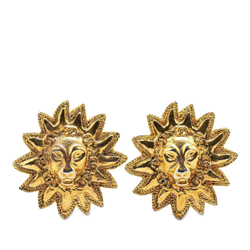 Gold Chanel Gold Plated Lion Motif Clip On Earrings