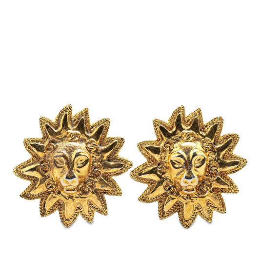 Gold Chanel Gold Plated Lion Motif Clip On Earrings