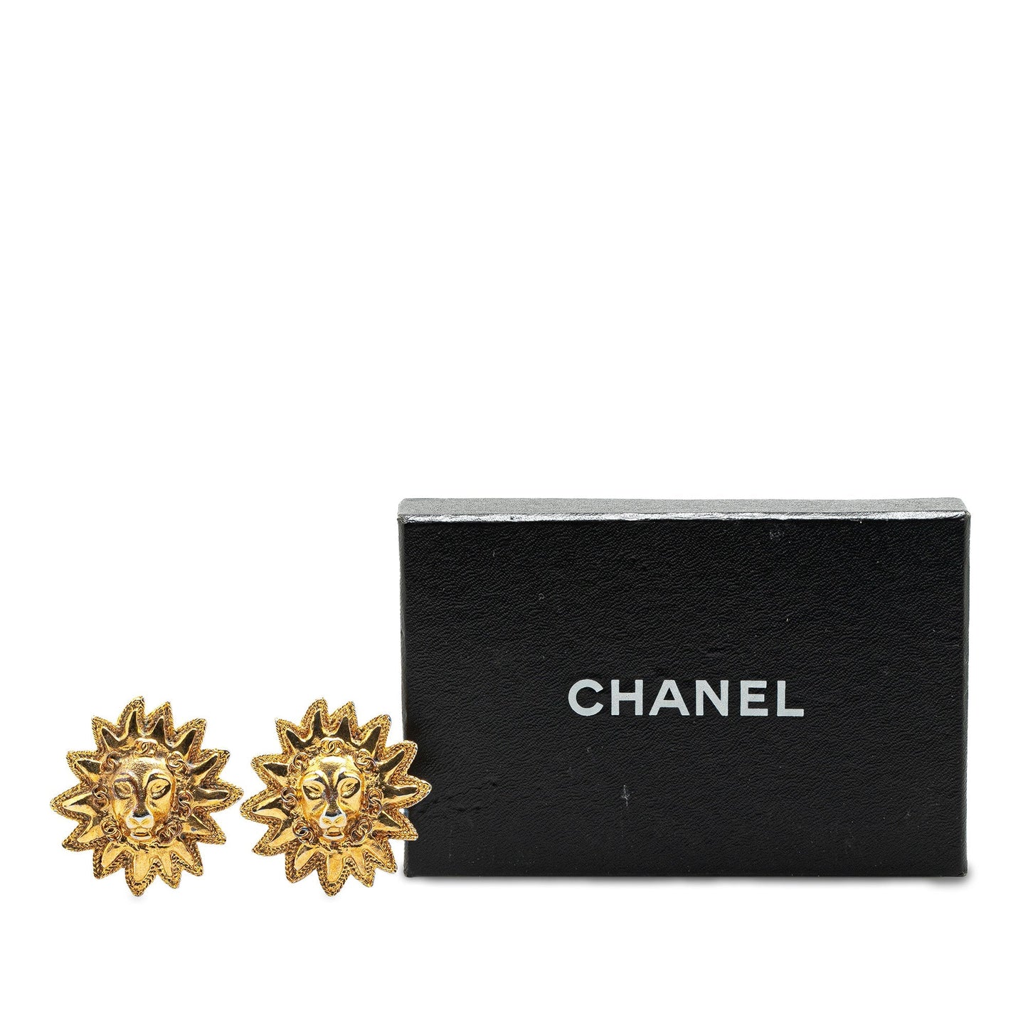 Gold Chanel Gold Plated Lion Motif Clip On Earrings