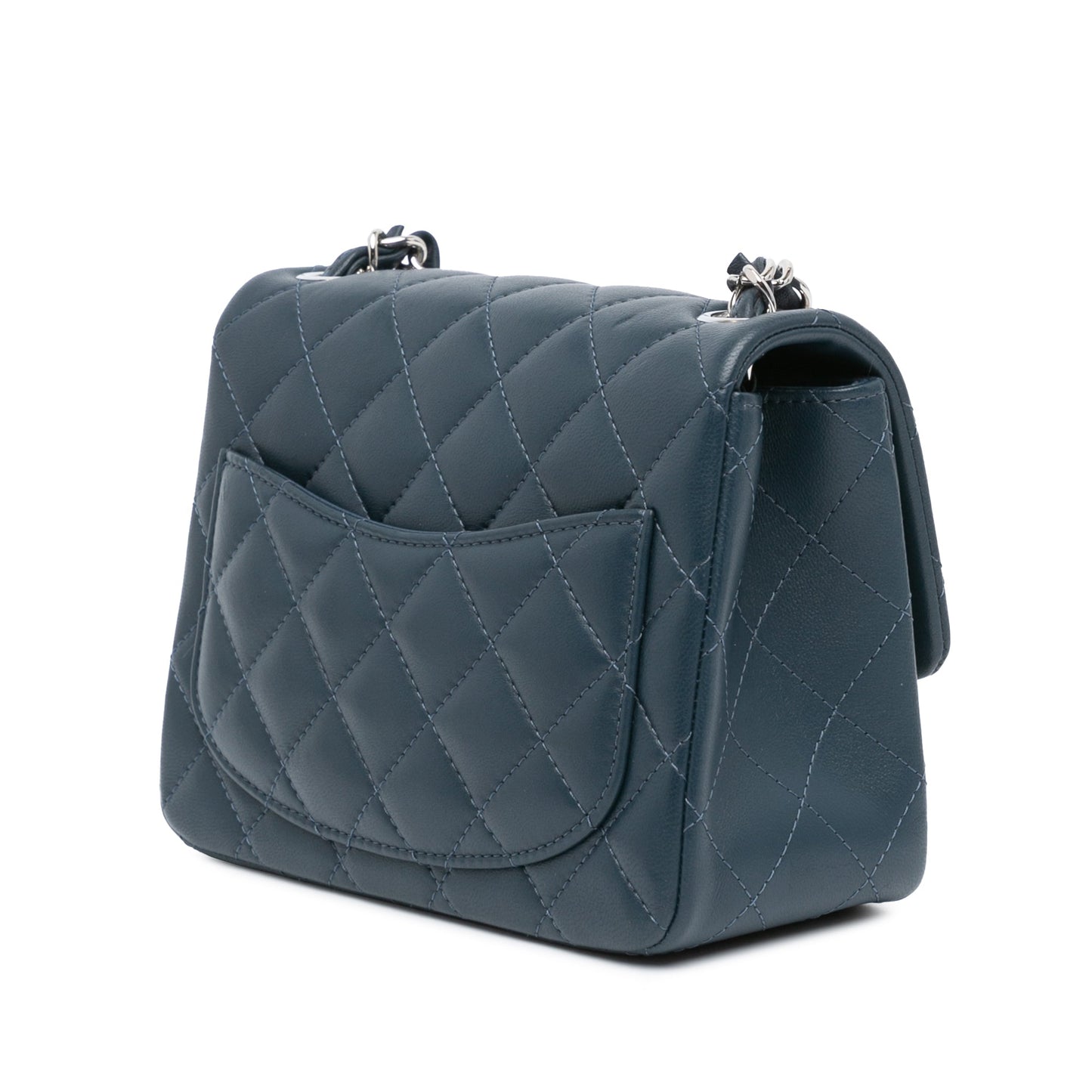 Blue Chanel Mini Square Classic Lambskin Single Flap Crossbody Bag