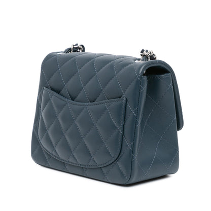 Blue Chanel Mini Square Classic Lambskin Single Flap Crossbody Bag