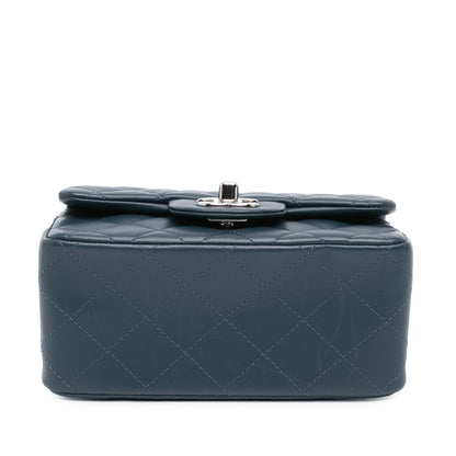 Blue Chanel Mini Square Classic Lambskin Single Flap Crossbody Bag
