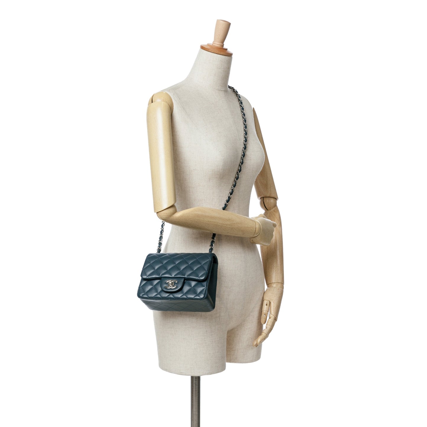 Blue Chanel Mini Square Classic Lambskin Single Flap Crossbody Bag