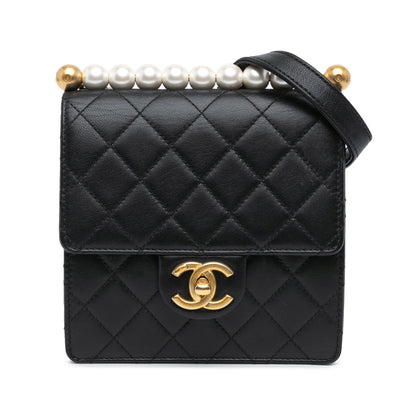 Black Chanel Small Lambskin Chic Pearls Flap Crossbody Bag