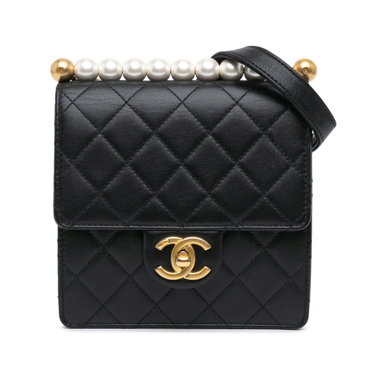 Black Chanel Small Lambskin Chic Pearls Flap Crossbody Bag