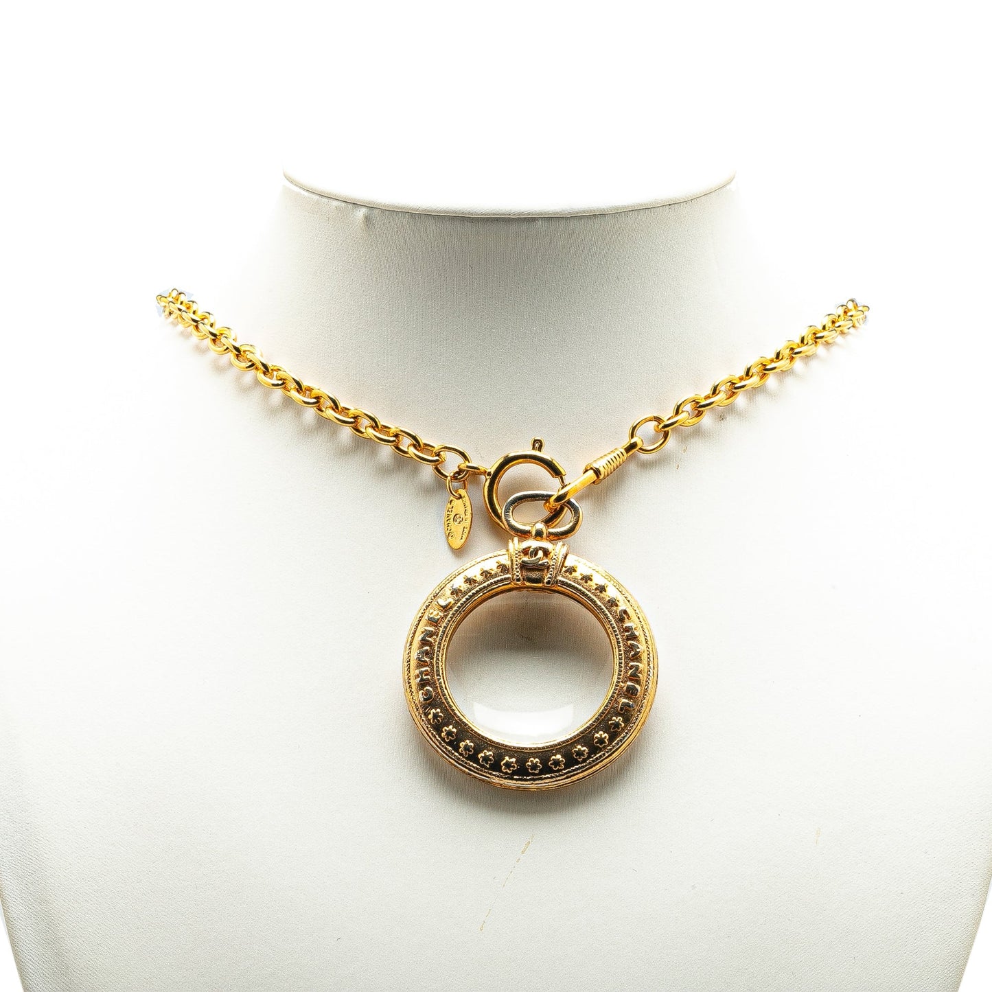Gold Chanel Gold Plated Logo Loupe Magnifying Glass Pendant Necklace