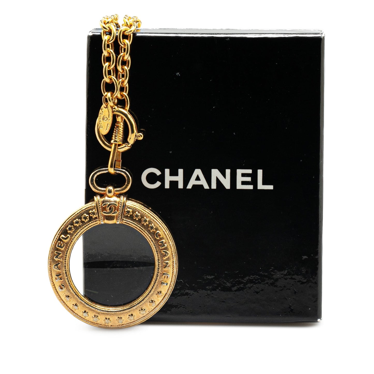 Gold Chanel Gold Plated Logo Loupe Magnifying Glass Pendant Necklace