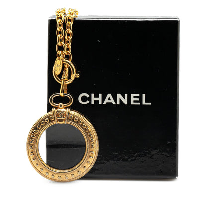 Gold Chanel Gold Plated Logo Loupe Magnifying Glass Pendant Necklace