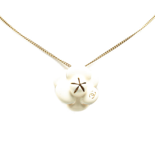 Gold Chanel Gold Plated Enamel CC Camellia Pendant Necklace