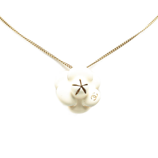Gold Chanel Gold Plated Enamel CC Camellia Pendant Necklace