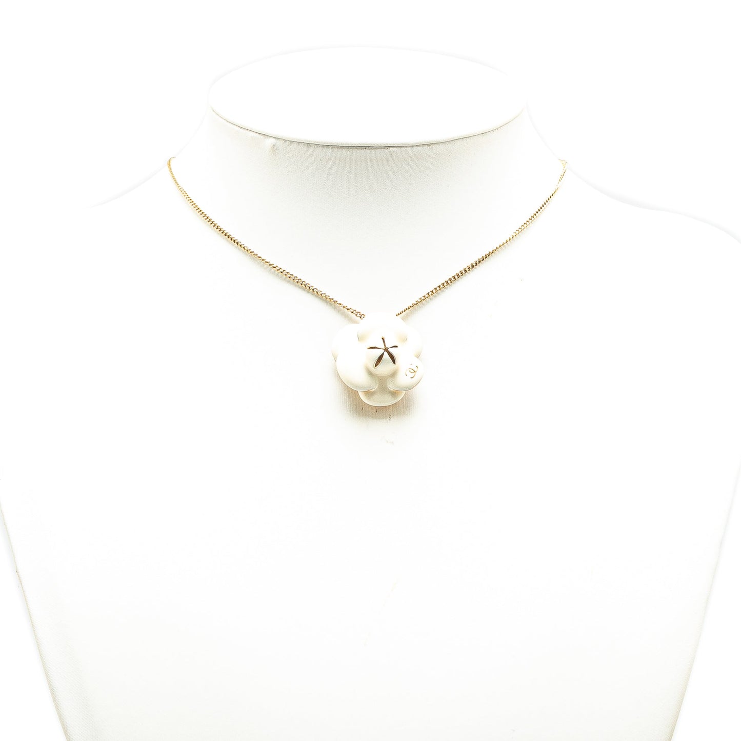 Gold Chanel Gold Plated Enamel CC Camellia Pendant Necklace