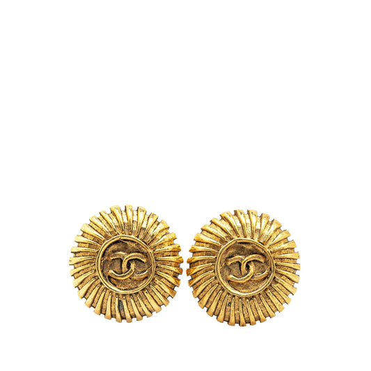 Gold Chanel Gold Plated CC Round Clip on Earrings