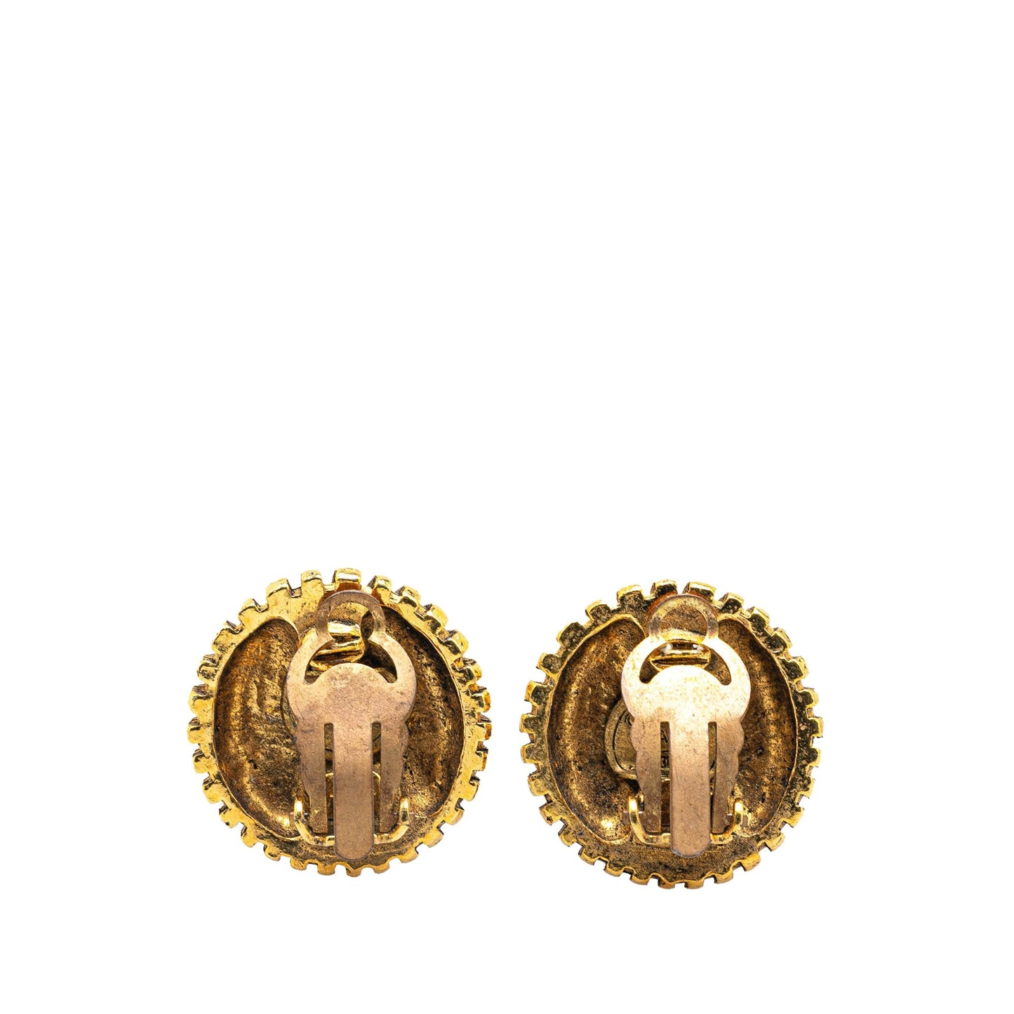 Gold Chanel Gold Plated CC Round Clip on Earrings