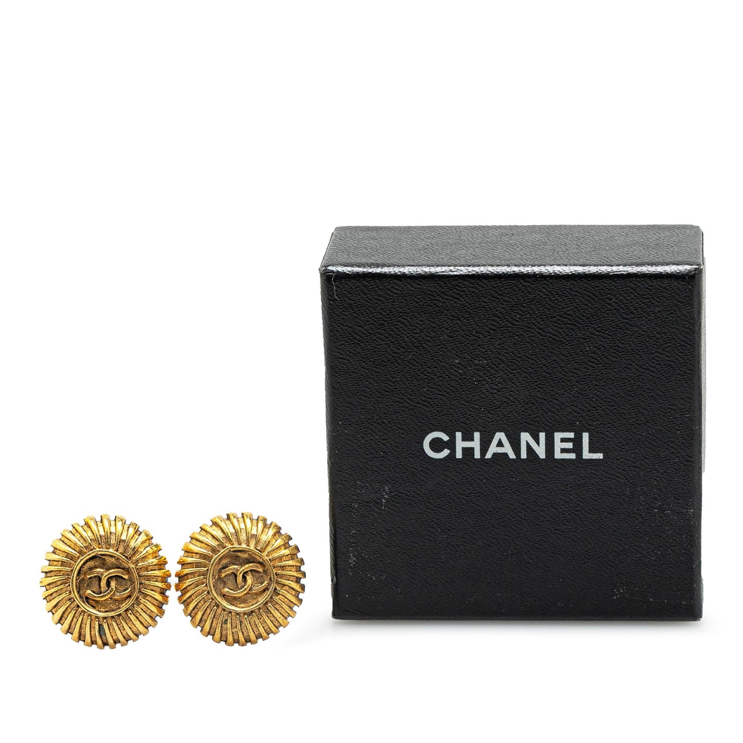 Gold Chanel Gold Plated CC Round Clip on Earrings